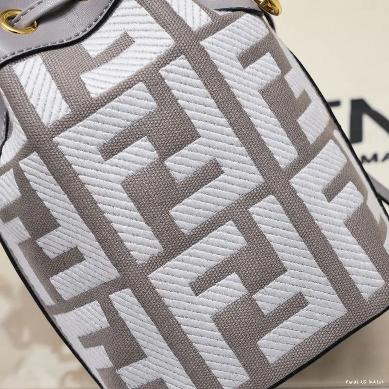 Vintage HOT Fendi Bucket Handle Bag with Canvas Mini Mon Woven Tresor In Motif Grey FF 0727